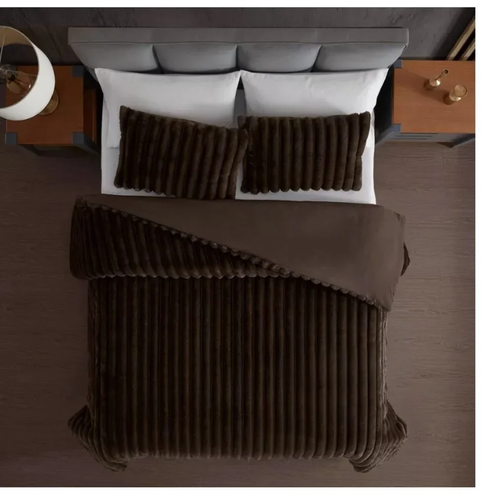 Hallmart Collectibles Embry 3-Piece Queen Comforter Set - Brown Channel Faux Fur